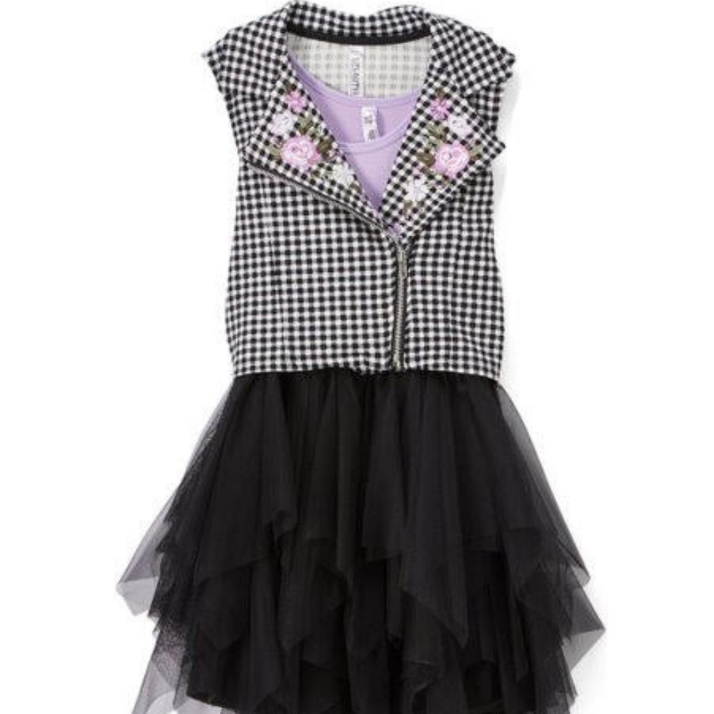 Beautees Lilac Black Dress with Embroidered Vest 12